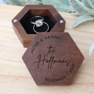 Personalized Wedding Ring Box, Wood Ring Box, Engagement Box, Ring Bearer Ring Box, Ring Box Holder, Custom Ring Holder, Engraved Hex Ring