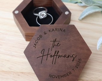 Personalized Wedding Ring Box, Wood Ring Box, Engagement Box, Ring Bearer Ring Box, Ring Box Holder, Custom Ring Holder, Engraved Hex Ring