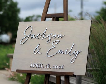 Letrero de bienvenida rústico personalizado, letrero de bienvenida moderno en 3D para bodas, letrero de bienvenida de madera, letrero de boda personalizado, decoración de letrero de boda personalizada