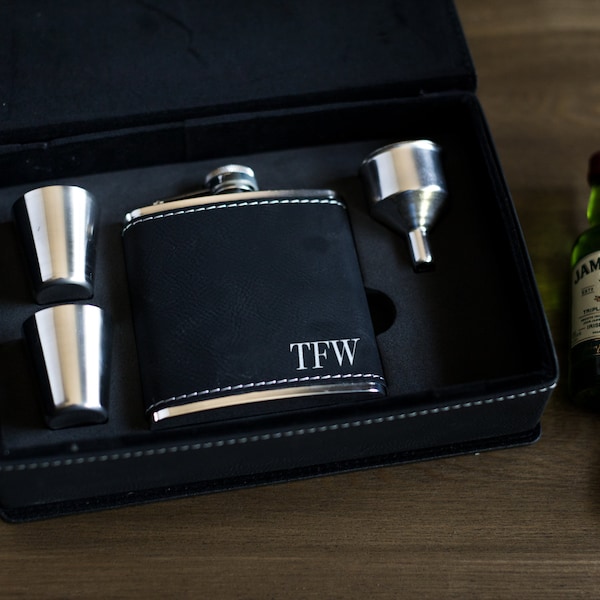 Gift For Dad, Flask Gift Set, Father's Day Gift Flask Christmas Gift For Him Gift For Brother Personalized Leather Flask, Engraved Flask Set