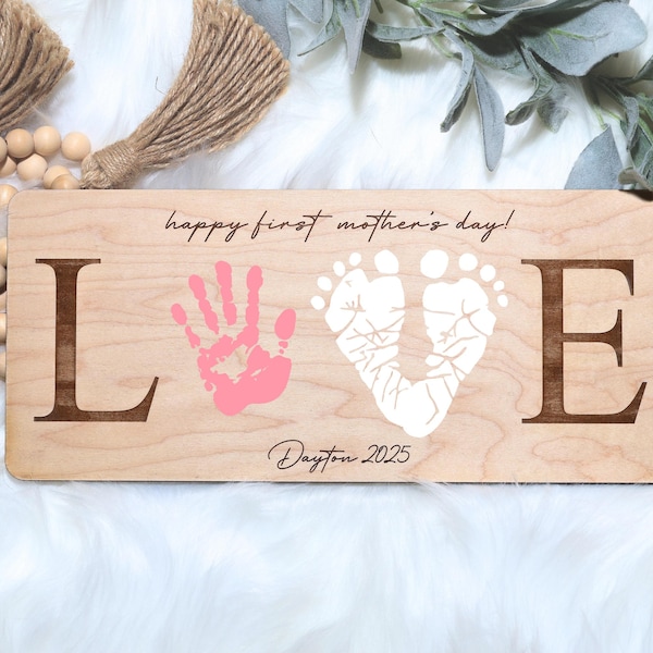 Recuerdo del primer día de la madre, huella de la mano del día de la madre, arte de la huella del primer día de la madre del bebé, regalo para la nueva mamá, letrero de mi primer día de la madre