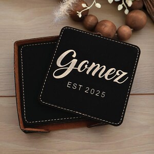 Modern Last Name Coasters, Square Engrave Family Name Coaster, Gift For Couple, Realtor Gift, Closing Gift, New Home Gift, Housewarming Gift