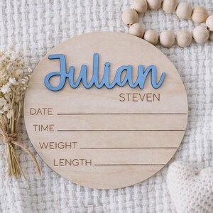Newborn Baby Stats Sign, Wooden Birth Sign, Hospital Footprint Sign for ...