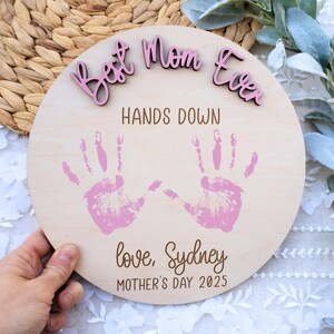Mothers Day Handprint DIY Sign, Personalized Mother&#39;s Day Handprint Art, First Mother&#39;s Day Gift, Fathers Day Sign, Best Mom Hands Down