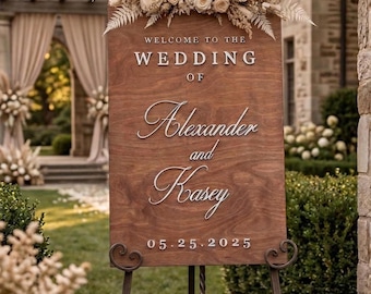Modern Wedding Welcome Sign, Personalized Welcome Wedding Sign With Names, Vertical Wood Wedding Sign, Custom Wedding Signage, Wedding Decor