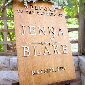 Placa de boas-vindas para casamento, Placa de casamento personalizada, Placa de boas-vindas personalizada com nomes, Placa de casamento vertical de madeira, Decoração moderna para casamento