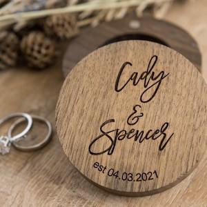 Bridal Shower Gift, Engraved Wedding Ring Box, Wood Ring Box, Engagement Box, Ring Bearer Box, Personalized Ring Holder, Engraved Round Ring