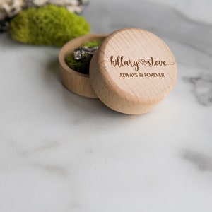 Personalized Round Wedding Ring Box, Wood Ring Box, Engagement Ring Box, Ring Bearer Ring Box Holder, Round Light Ring image 6