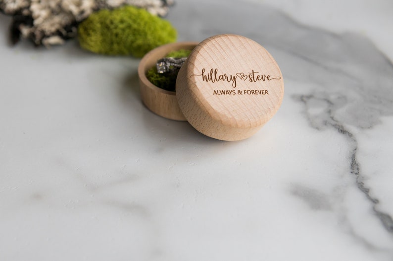 Personalized Round Wedding Ring Box, Wood Ring Box, Engagement Ring Box, Ring Bearer Ring Box Holder, Round Light Ring image 6