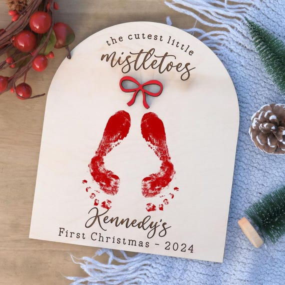 DIY Footprint Christmas Art, Baby's First Christmas, Mistletoe Sign Kids Craft, Custom Childrens Keepsake, Personalized Baby Christmas Decor