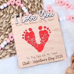 Our Little Valentine's Day Footprint Plaque, Valentine's Day Handprint Art, Baby's First Valentine's Footprints, Valentines Day Keepsake