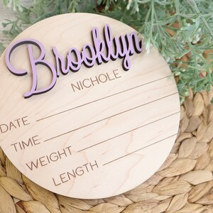 Round Baby Birth Stats & Footprint Sign, Hospital Footprint Sign For Baby, Newborn Photo Prop, Birth Announcement Sign, Custom Name Plaque image 3