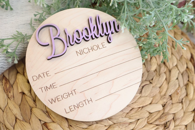 Round Baby Birth Stats & Footprint Sign, Hospital Footprint Sign For Baby, Newborn Photo Prop, Birth Announcement Sign, Custom Name Plaque image 3