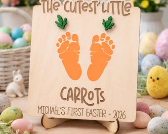 Personalized Baby's First Easter Sign, DIY Footprint Carrots Keepsake