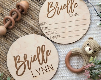 Dual-Sided Birth Announcement Sign, Newborn Baby Stat & Name Sign, Wooden Birth Sign Disc For Hospital, Newborn Photo Prop, Baby Shower Gift