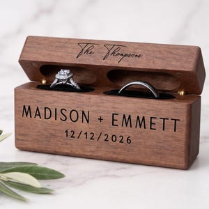 Wedding Ceremony Wooden Ring Box, Ring Bearer Ring Box, Gift For Bride, Personalized Wedding Ring Box, Newlywed Gift, Engraved Flip Top Ring