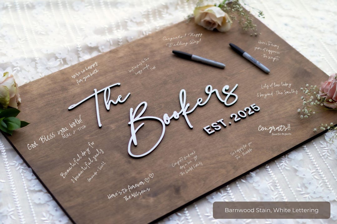 Personalized Last Name Guest Book, Unique Guest Book Sign, Custom Alternative Guest Book, Wooden Guest Book, Wedding Ceremony Guestbook Sign - 16" x 24"- Barnwood, Natural Wood