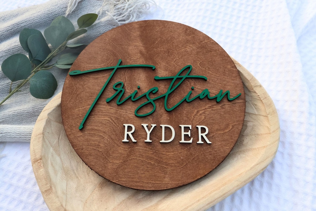 Personalize Round Plaque, Nursery Name Sign, 3D Wooden Baby Name Sign