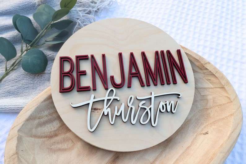 Personalize Round Plaque, Nursery Name Sign, 3D Wooden Baby Name Sign