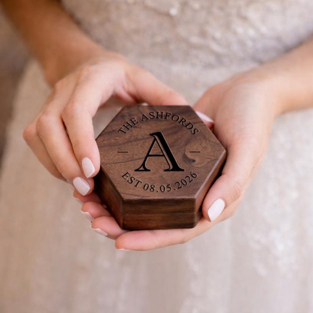 Wedding Ring Box for 3 Rings, Engraved Wedding Engagement Holder ...