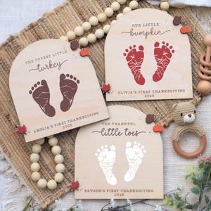 Erntedank-Fußabdruck-Andenken, Babys erster Erntedank-Fußabdruck, DIY-Fußabdruck-Handwerk, Herbst-Baby-Kunst, personalisiertes Erntedank-Dekor Bild 2