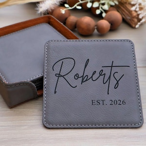 Engraved Coasters, Personalized Wedding Gift, Custom Coasters, Closing Gift, Last Name Coasters, Custom Home Decor, Newlywed Christmas Gift