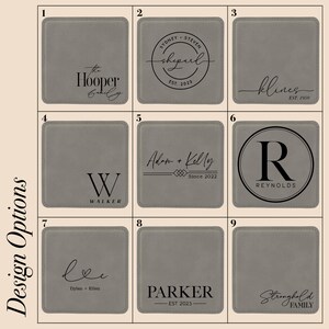 Custom Coasters With Holder, Personalized Square Coasters, Wedding Gift, Housewarming Gift, Newlywed Gift, Engraved Square Leather Coasters image 2