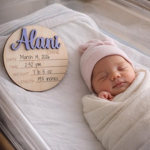 Newborn Baby Stats Sign, Wooden Birth Sign, Hospital Footprint Sign for ...
