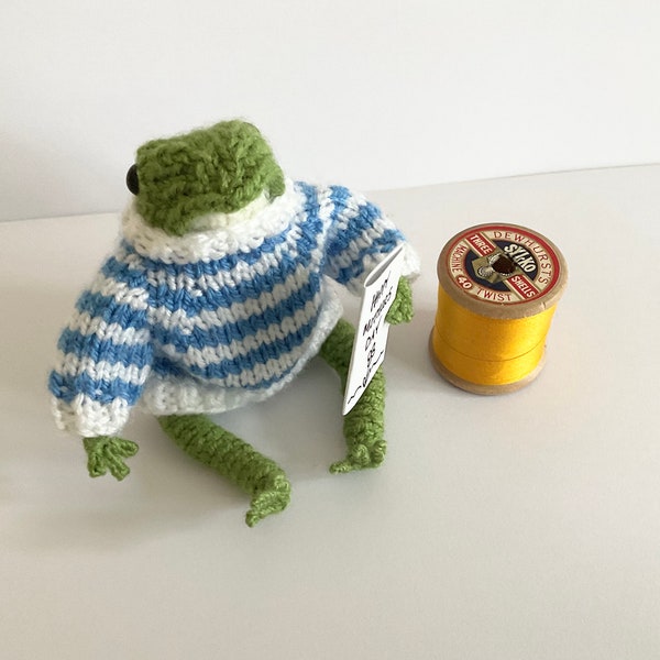 Hand knitted pocket frog with jumper