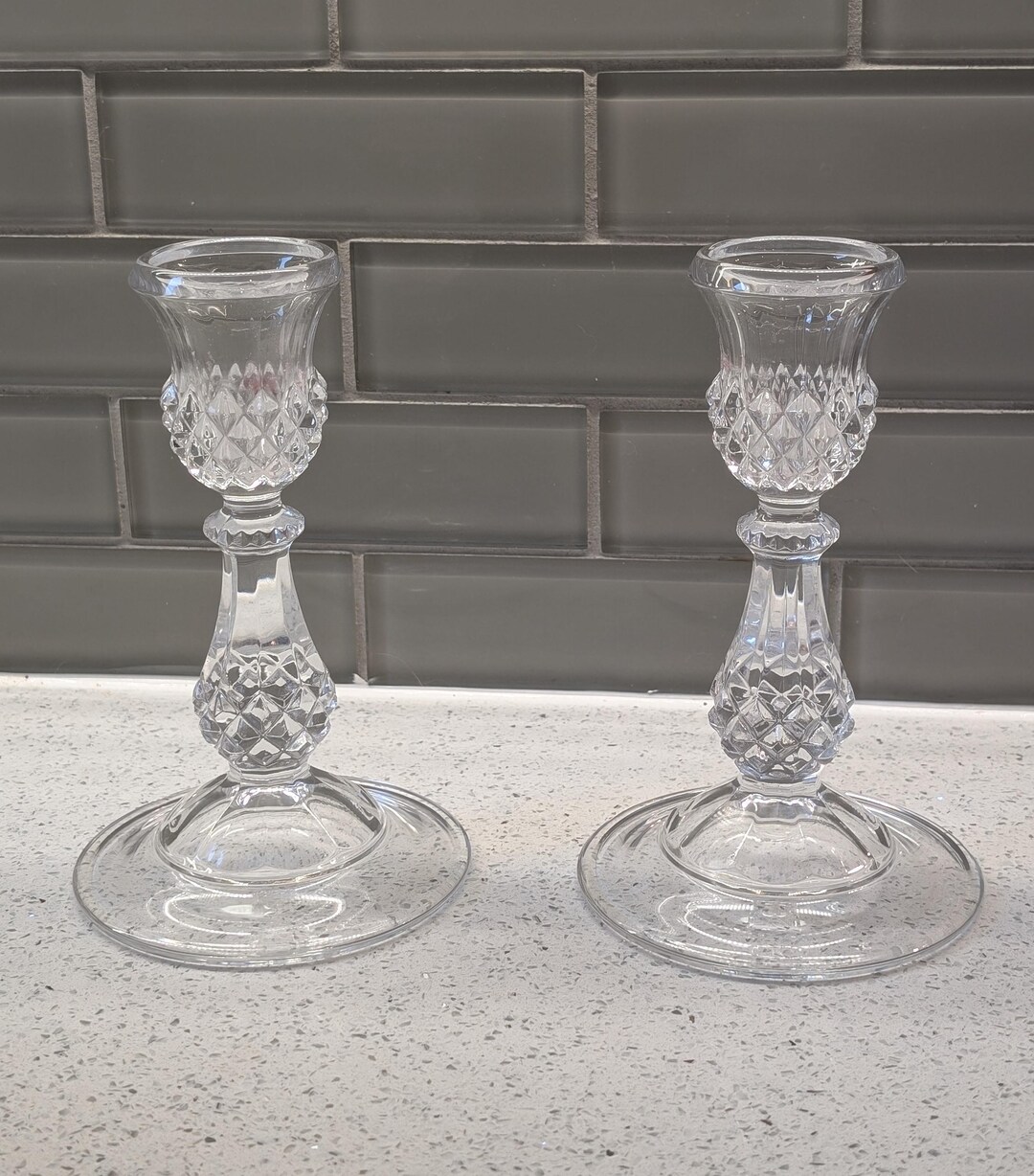 Vintage Clear Glass Candlestick Holders / Set of 2 Vintage Class Candle ...