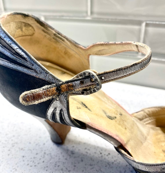Vintage Antique La Gioconda Shoes Vintage Black and Silver Woman/'s Size 9.5 La Gioconda High Heel Shoes with Ankle Strap