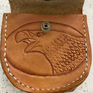 Vintage Tooled Leather Belt Pouch / Vintage Brown Tooled Leather Belt Bag / Vintage Tooled Leather / Eagle Belt Pouch