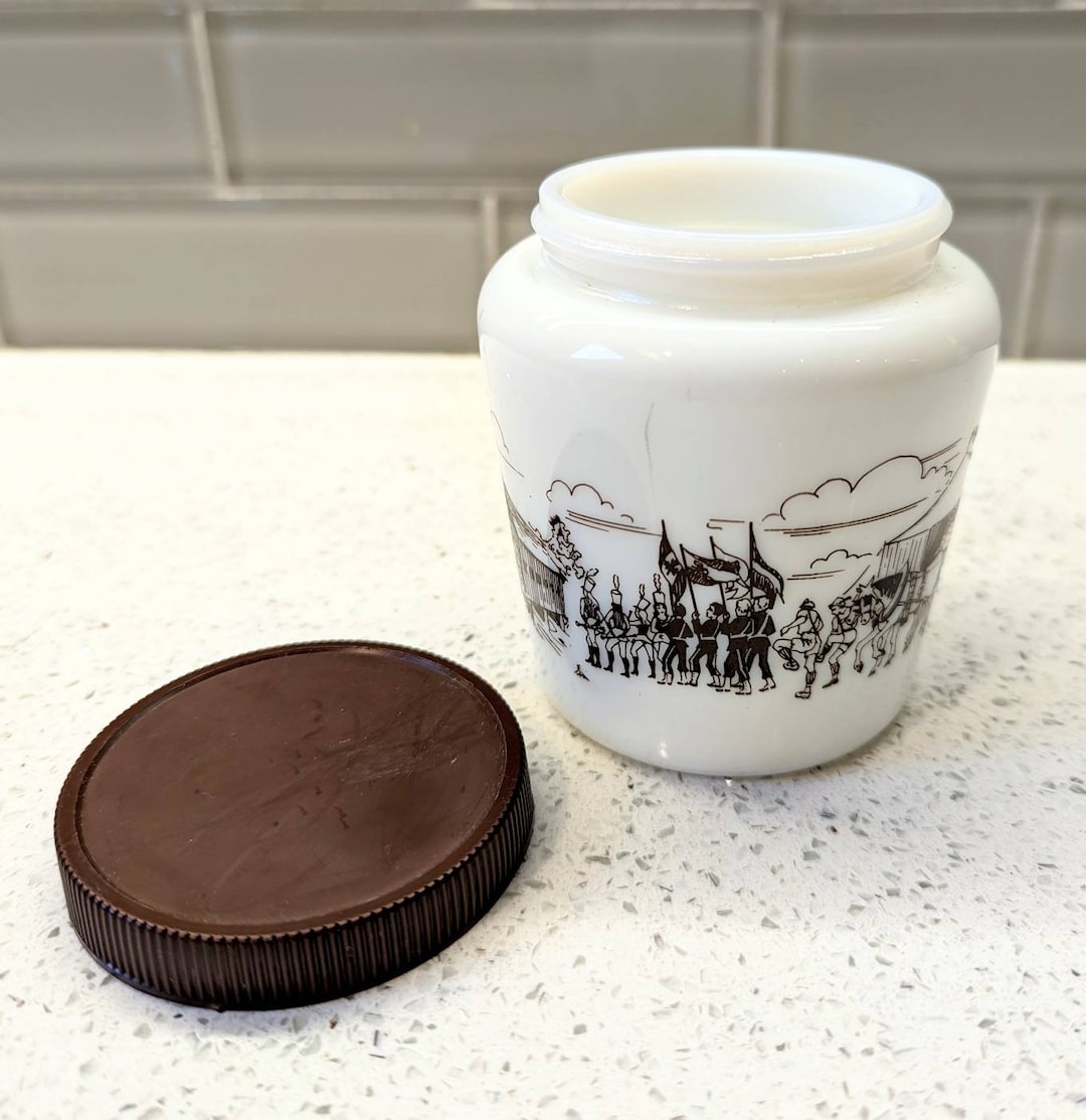 Milk Glass Jar / Vintage Mustard Jar / Brown and Milk Glass Etsy