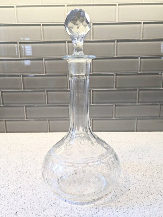 Vintage Clear Glass Decanter Vintage Etched Glass Decanter