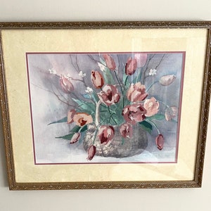 vintage Point d’aiguille encadré / Point d’aiguille encadrée Illustration / fleur de couture encadrée en bois vintage / point d’aiguille floral / point d’aiguille encadré