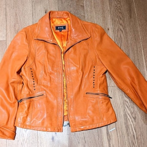 Orange leather jackets discount