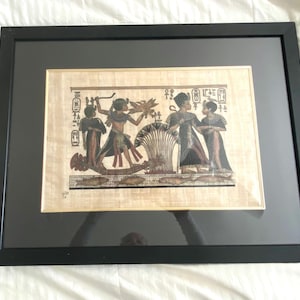 Vintage Framed Certified Egyptian Papyrus Art / Vintage Framed Egypt Artwork