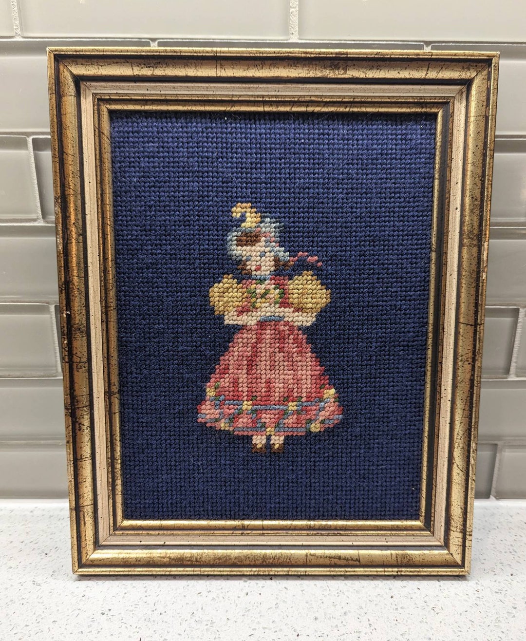 フランスアート　額縁セット　NEEDLEPOINT Vintage 名作 VTG Tapisserie de Paris Needlepoint Canvas L'Offrande