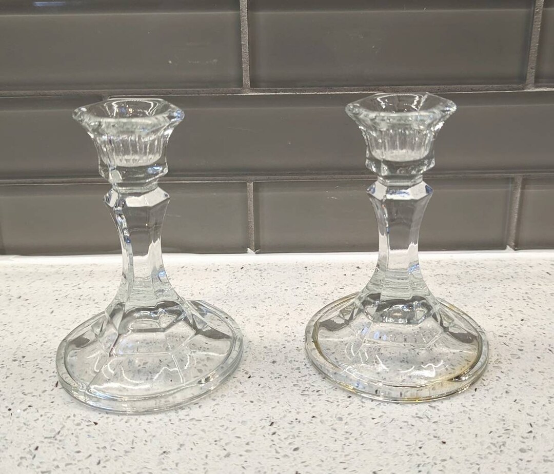 Vintage Clear Glass Candlestick Holders / Vintage Candle Etsy Canada