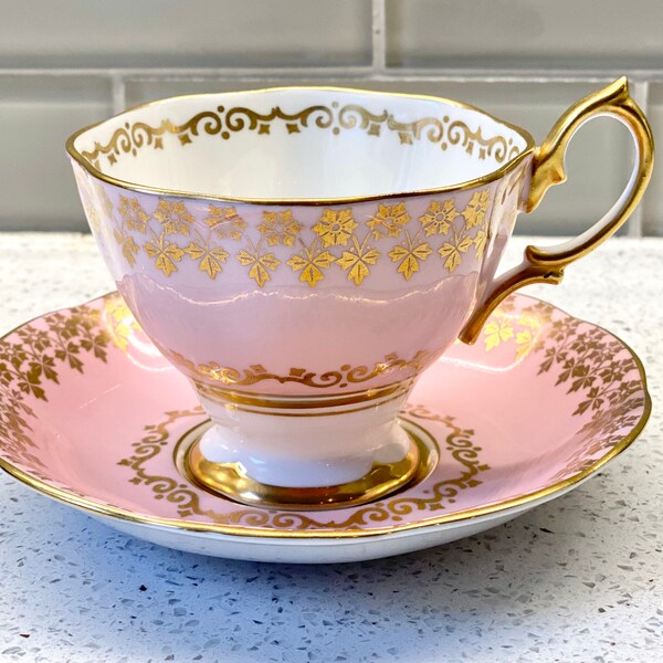 Vintage Royal Albert Fine Bone China Teacup and Saucer / Vintage Pink and Gold Royal Albert Teacup and Saucer Set