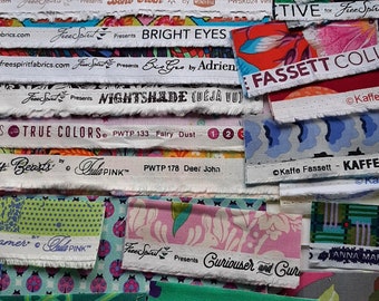 Selvages Fabric Edges - Scraps Pack 100% Cotton fabric lot - More than 50 Selvedge Edges from Various Designers