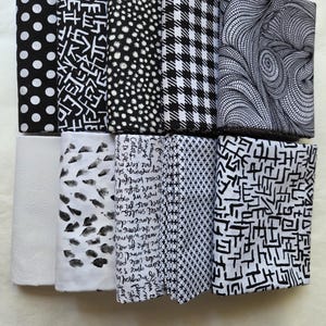 10 (Ten) Half Yards 18x44 Cotton Fabric Quilt Black & White Various Designers