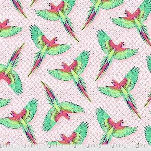 OOP - Macaw Ya Later, Dragonfruit - Tula Pink Daydreamer Quilt Fabric 100% Cotton By the Yard