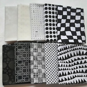 10 Fat Quarters - Black and White - FQ 18 x 22 100% Cotton Quilting Fabric