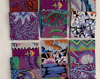 Pacotes de Mini Charms de 2,5 polegadas - 40 quadrados roxos de 2,5 polegadas, tecido 100% algodão Kaffe Fassett.