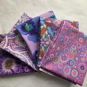 Paquete de 5 telas de algodón Kaffe Fassett FQ color lavanda (18 x 22 pulgadas), versión 2