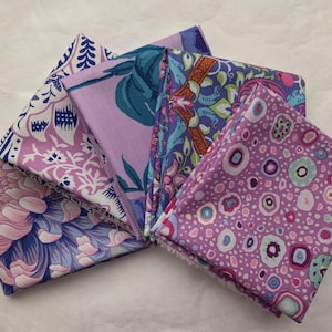 5 Lavender Kaffe Fassett FQ Bundle - 18 x 22 Cotton Quilt Fabric Version 2
