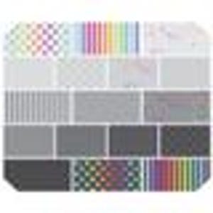 May include: A collection of various fabric swatches in a grid arrangement. The swatches display a range of patterns, including stripes, polka dots, and solid colors, primarily in shades of gray, white, and a touch of rainbow hues. The fabrics appear to be of different textures.