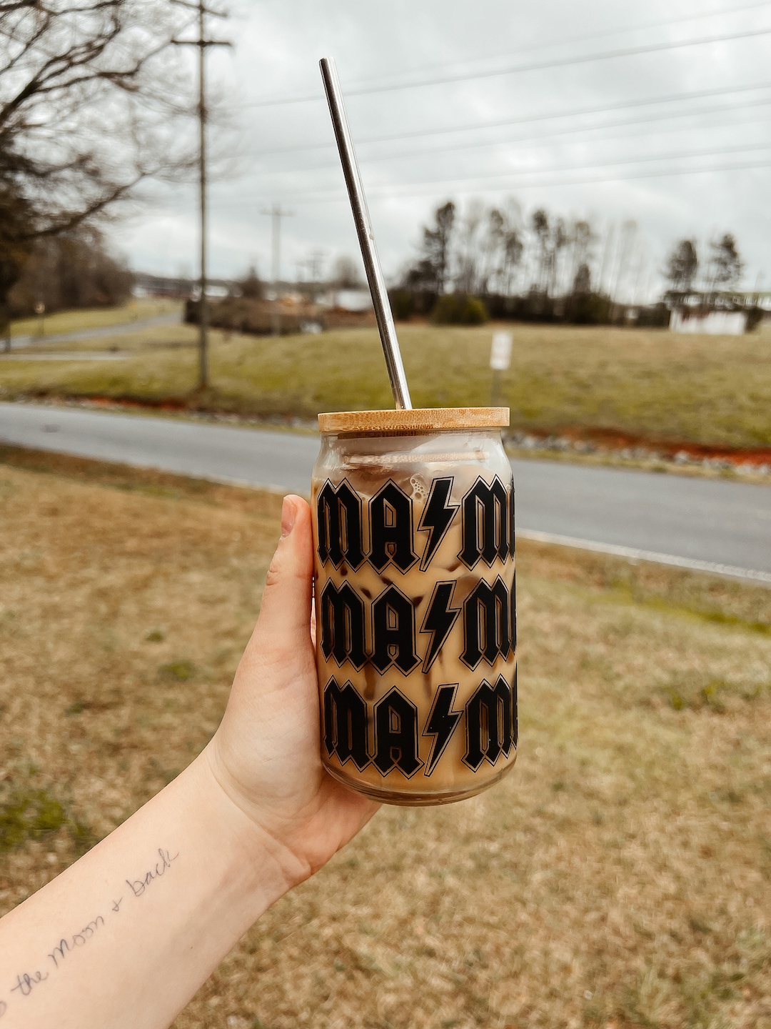 Mama AC/DC Iced Coffee Can Glass | Iced Coffee Cup | Rocker Mama Coffee ...
