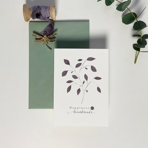 Postkarte „Happiness is handmade“ – Watercolor Eukalyptus, Lettering, florale A6 Karte
